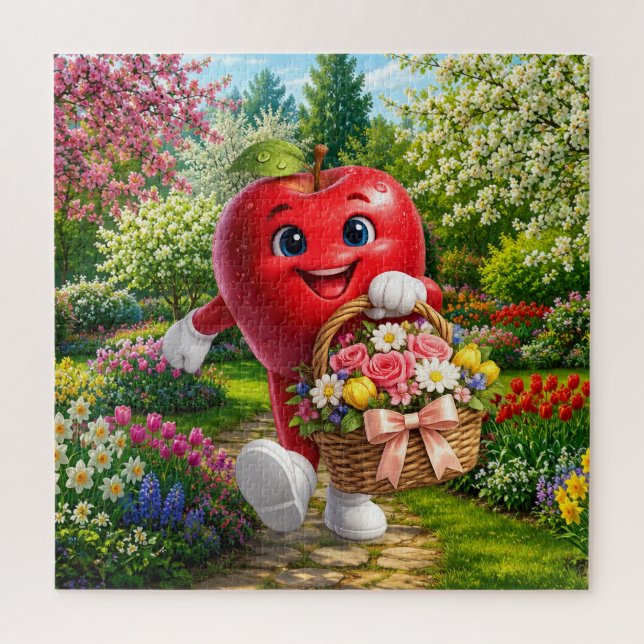 Puzzle Pomme rouge dans le jardin de fleurs (Vertical)