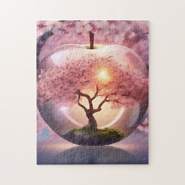 Puzzle Pomme Translucide Rose Avec Scène Pommier, (Vertical)