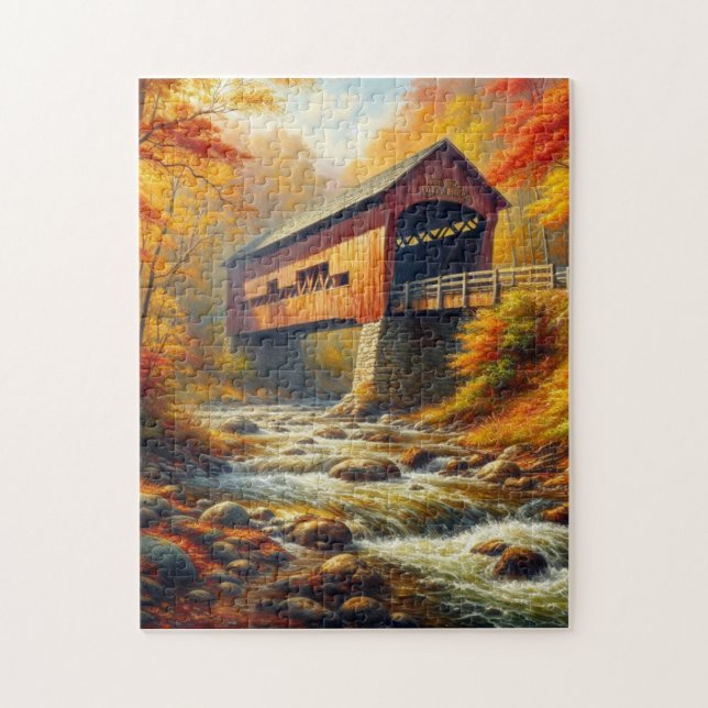 Puzzle pont couvert d'automne classique (Vertical)