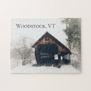 Puzzle Pont couvert du Vermont Woodstock en neige