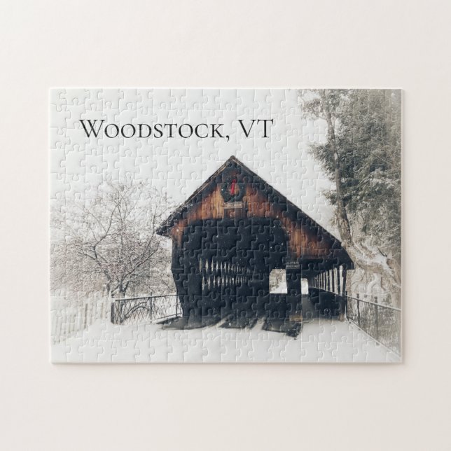 Puzzle Pont couvert du Vermont Woodstock en neige (Horizontal)