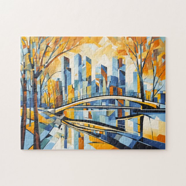 Puzzle Pont cubiste d'automne dans un paysage urbain (Horizontal)