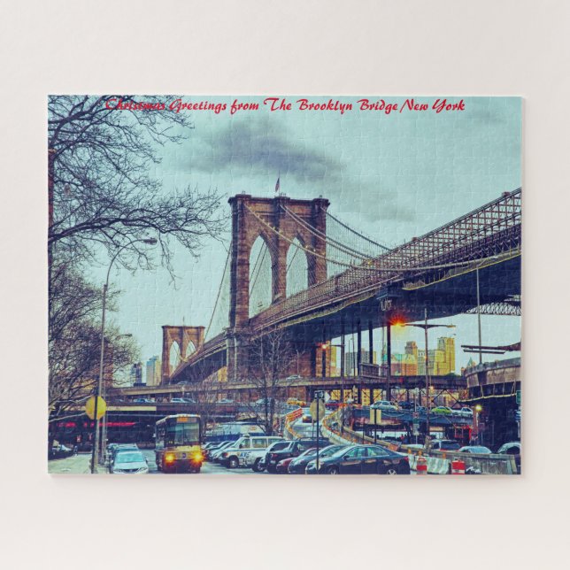 Puzzle Pont de Brooklyn New York. Vœux de Noël (Horizontal)