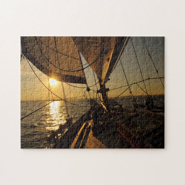 Puzzle Pont de voilier, cap vers le soleil couchant (Horizontal)