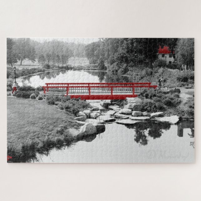 Puzzle Pont en CT., noir et blanc avec accents rouges (Horizontal)