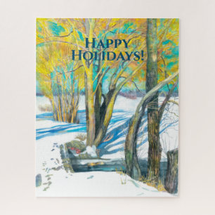 Puzzle Pont en hiver Peinture aquarelle