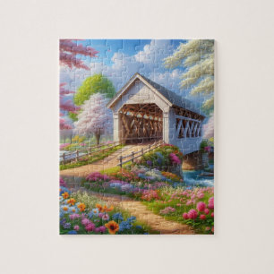 Puzzle Pont fleuri/ressort coloré et rivière