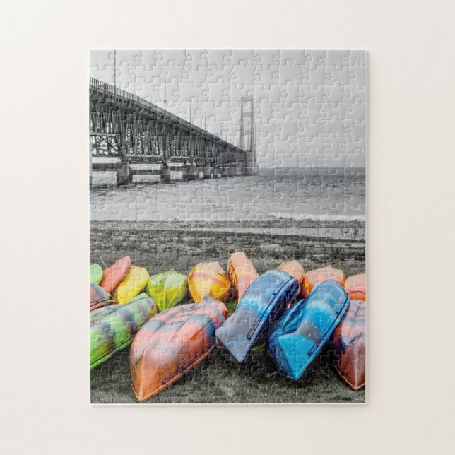 Puzzle Pont Mackinac et canots Sélectionner la couleur (Vertical)