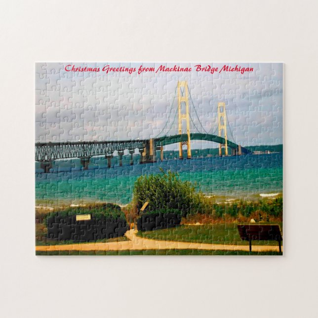 Puzzle Pont Mackinac Michigan. Vœux de Noël (Horizontal)