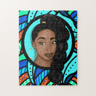 Puzzle Ponytail en Puff, Beauté naturelle, Abstrait bleu