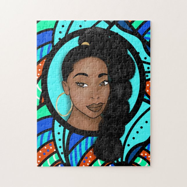 Puzzle Ponytail en Puff, Beauté naturelle, Abstrait bleu (Vertical)