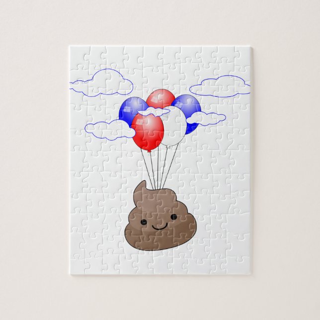 Puzzle Poo Emoji Voler Avec Ballons (Vertical)
