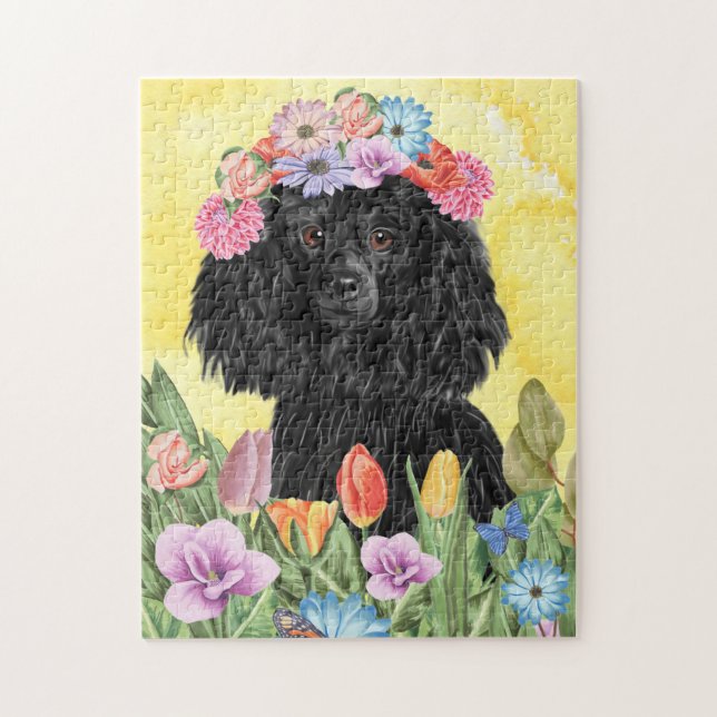 Puzzle Poodle Chien avec Fleurs Printemps (Vertical)