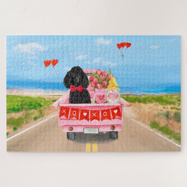 Puzzle Poodle Chien Saint-Valentin Coeurs de Camion (Horizontal)