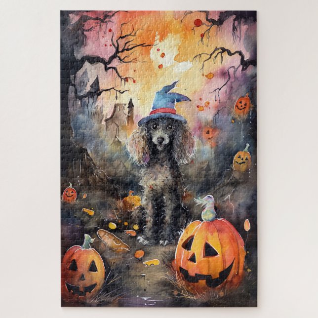 Puzzle Poodle d'Halloween avec citrouilles effrayant (Vertical)