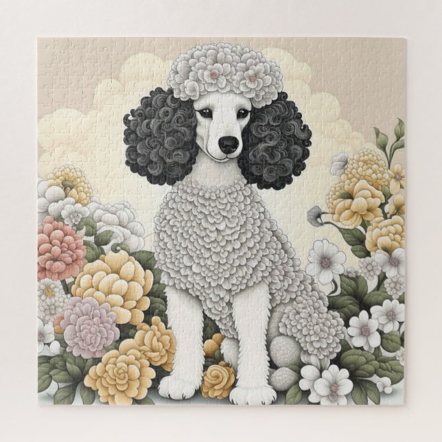 Puzzle Poodle en Fleurs Whimsical (Vertical)