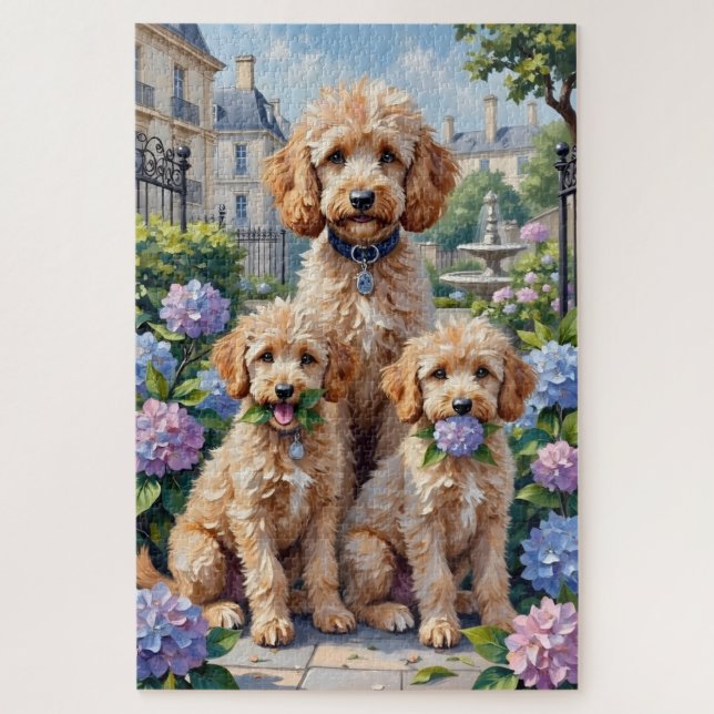 Puzzle Poodle Hydrangea Garden Art (Vertical)