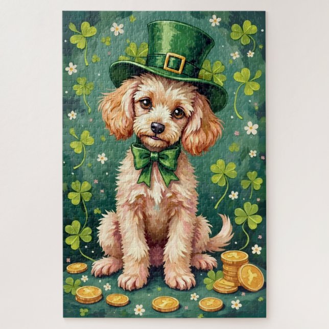 Puzzle Poodle Saint-Patrick Élégant Chien Chanceux (Vertical)