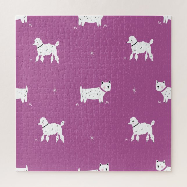 Puzzle Poodle violet : Motif rétro monochrome (Vertical)