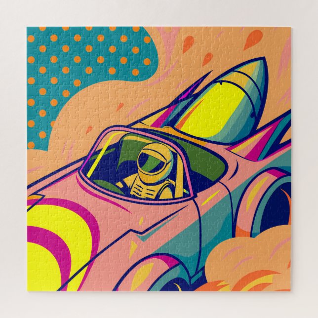 Puzzle Pop Art Astronaut Driving Rocket Car (Vertical)