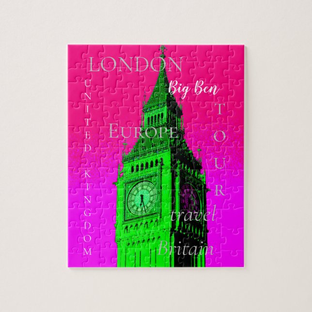Puzzle Pop Art Big Ben Londres Voyage rose Vert (Vertical)