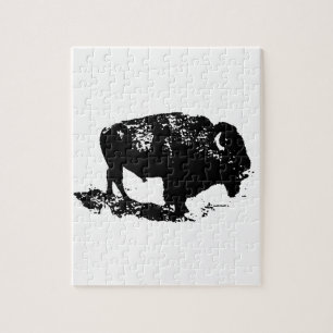 Puzzle Pop Art Black White Buffalo Bison Silhouette