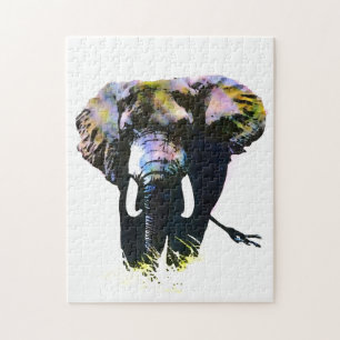 Puzzle Pop Art Elephant - Animal Illustration Painting