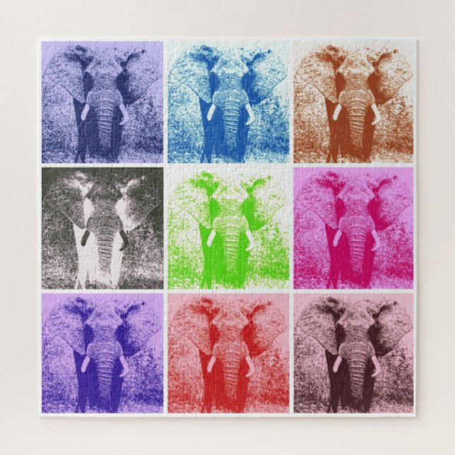 Puzzle Pop Art Elephant Retro Illustration (Vertical)