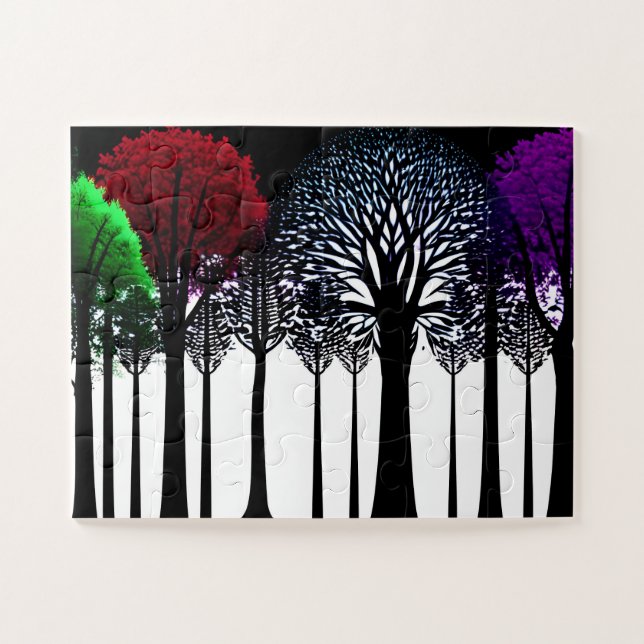 Puzzle Pop Art Forêt de Silhouette Noire Pour Enfants (Horizontal)