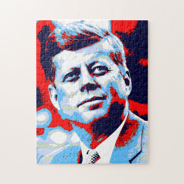 Puzzle Pop Art JFK John F. Kennedy Red Blue (Vertical)