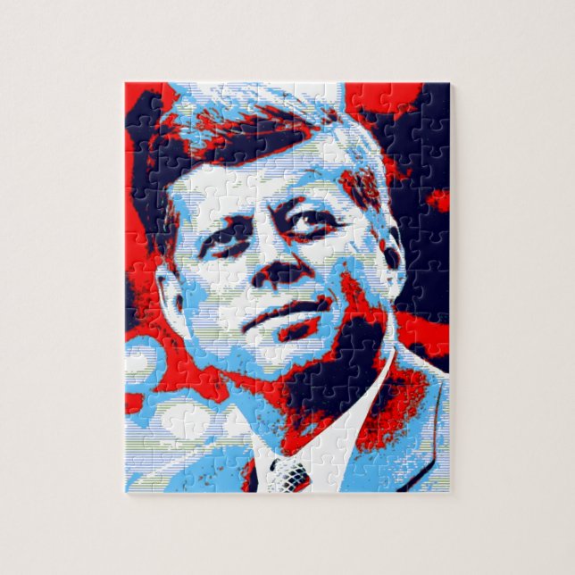 Puzzle Pop Art JFK John F. Kennedy Red Blue (Vertical)