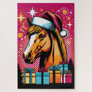 Puzzle Pop Art Noël Cheval et Cadeaux de Noël