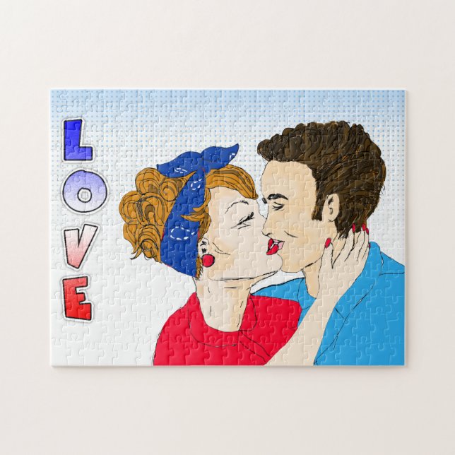 Puzzle Pop Art Retro Couple Baiser Romantique Nostalgale (Horizontal)