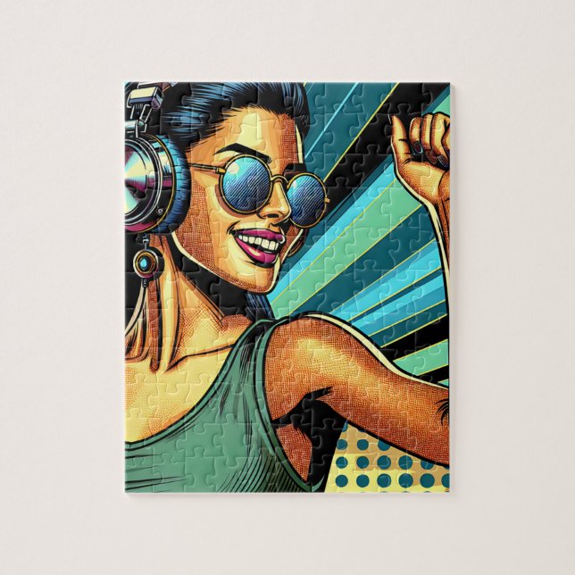 Puzzle Pop Art Woman dans les casques danser (Vertical)