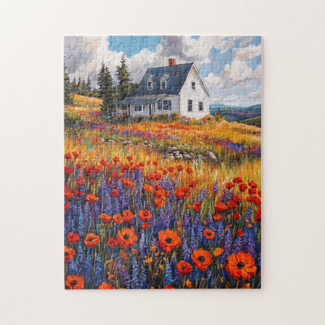 Puzzle Poppy rustique et Lupine Flower Field (Vertical)
