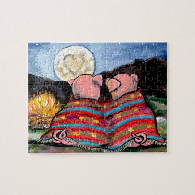 Puzzle Porcs dans une couverture Romantique Lune de nuit  (Horizontal)