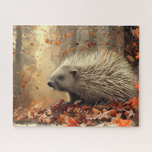 Puzzle Porcupine vintage à l'automne Feuilles 16x20 (Horizontal)