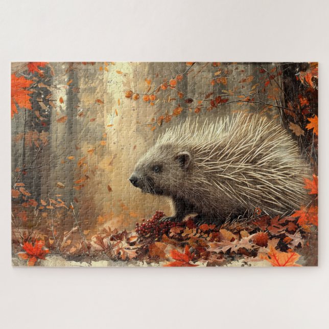 Puzzle Porcupine vintage à l'automne Feuilles 20x30 (Horizontal)