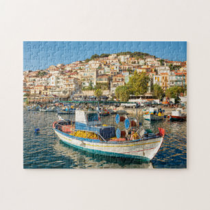 Puzzle Port avec bateaux de pêche à Plomari, Lesvos, Grèc