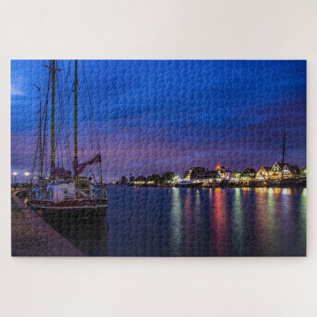 Puzzle Port de Volendam illuminé la nuit (Horizontal)
