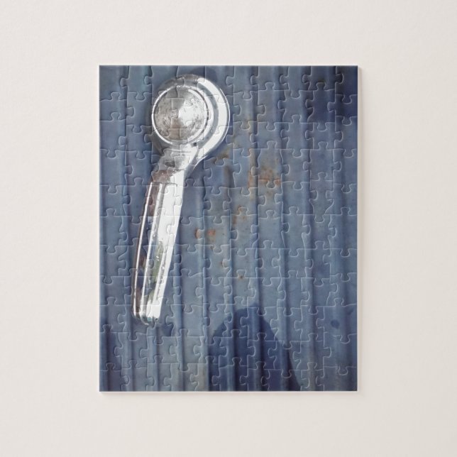 Puzzle Porte bleue vintage, poignée argent (Vertical)