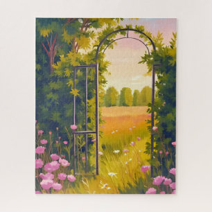 Puzzle Porte de jardin Aquarelle botanique de fleurs ro