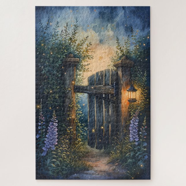 Puzzle Porte de jardin enchanté sous un ciel de lucioles (Vertical)