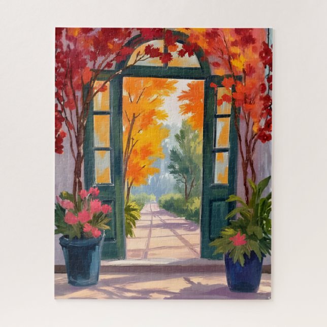 Puzzle Porte de jardin | Peinture florale botanique à l'a (Vertical)