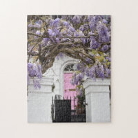 Porte rose Fleurs de Wisteria pourpres Londres Roy
