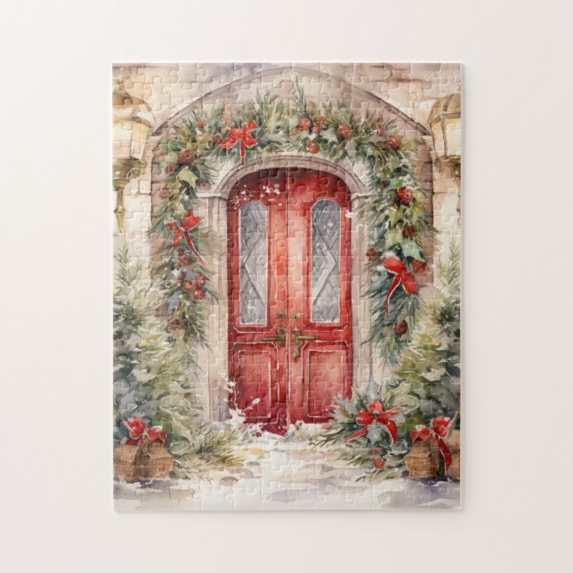 Puzzle Porte rouge de Noël Vintage (Vertical)