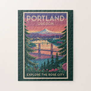 Puzzle Portland Oregon Mont Hood Voyage Art Vintage