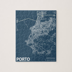 Puzzle Porto Portugal Minimalist City Map Line Art Blue