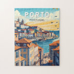 Puzzle Porto Portugal Travel Art Vintage<br><div class="desc">Conception de déplacement vectoriel Porto rétro. Porto est une ville côtière du nord-ouest du Portugal connue pour ses ponts imposants et sa production de vin de port.</div>