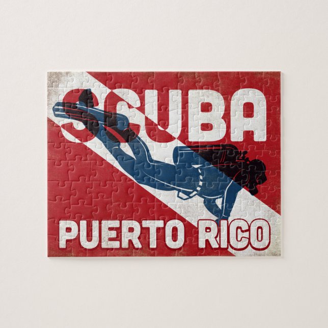 Puzzle Porto Rico Scuba Diver - Blue Retro (Horizontal)